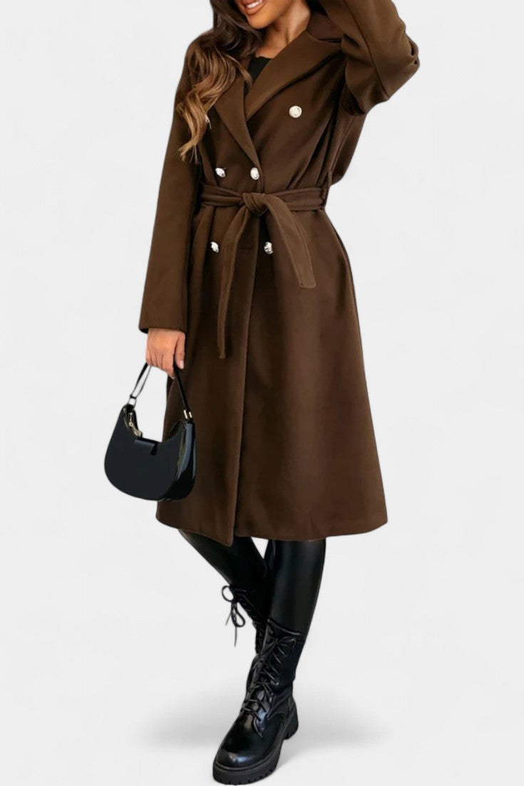 CASSANDRA | Double-Breasted Coat with Tie Belt
