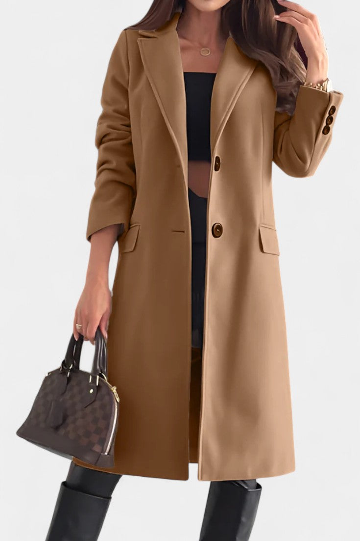 LORENA | Mid-Length Coat with Single Button and Notched Collar