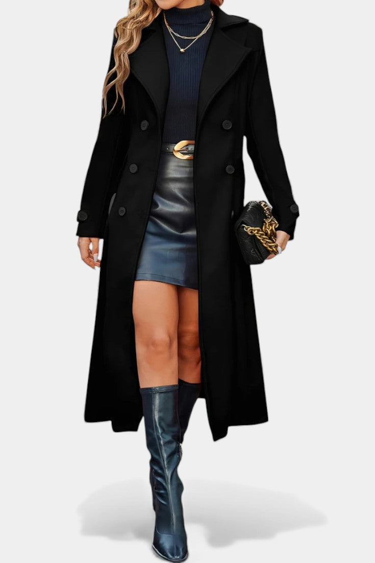 LARA | Long Notched Lapel Double-Breasted Coat