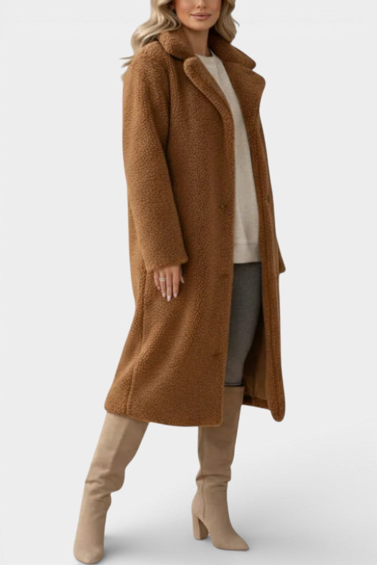 Verdeline Teddy Long Oversized Coat with Notched Collar