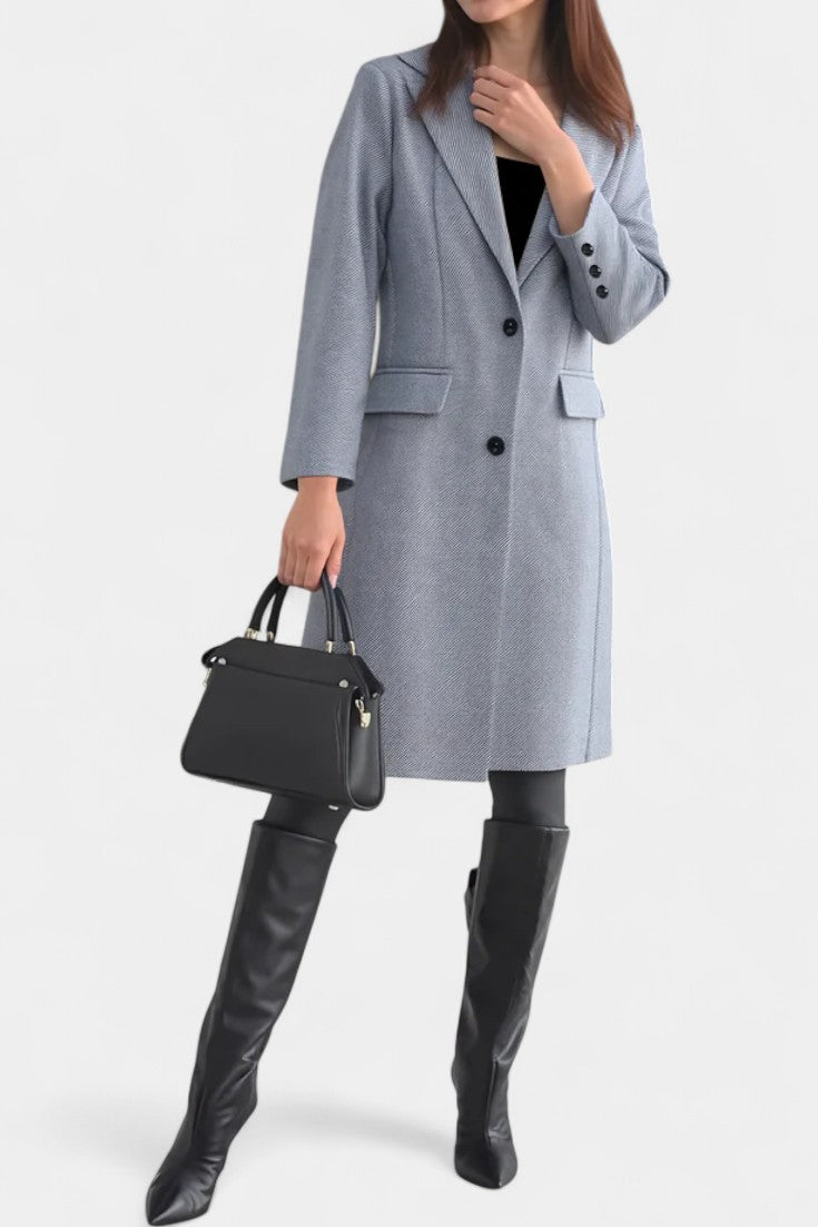 LORENA | Mid-Length Coat with Single Button and Notched Collar