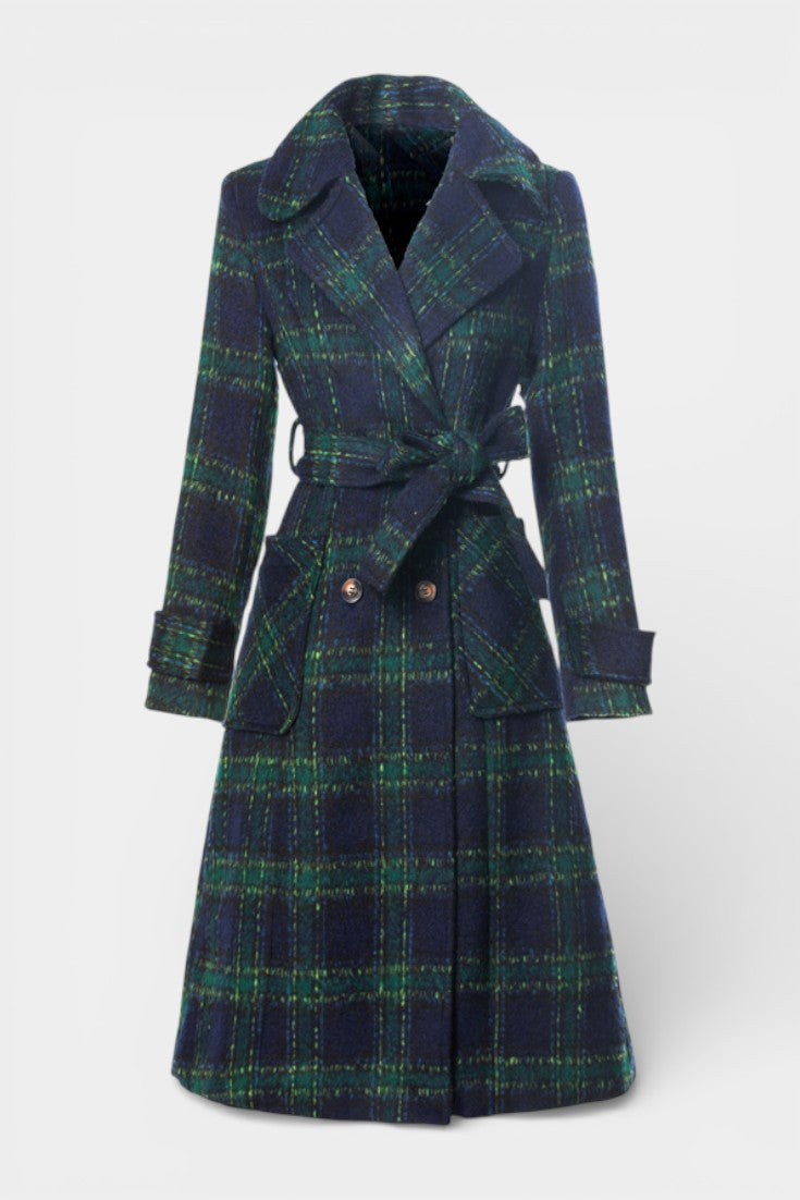 LYDIA | Long Crossed Coat in Blue-Green