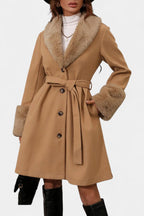 CELESTE | Trapeze Coat with Belt and Faux Fur Details