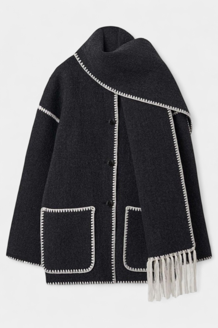 INGRID | Coat with Integrated Scarf and Fluid Silhouette