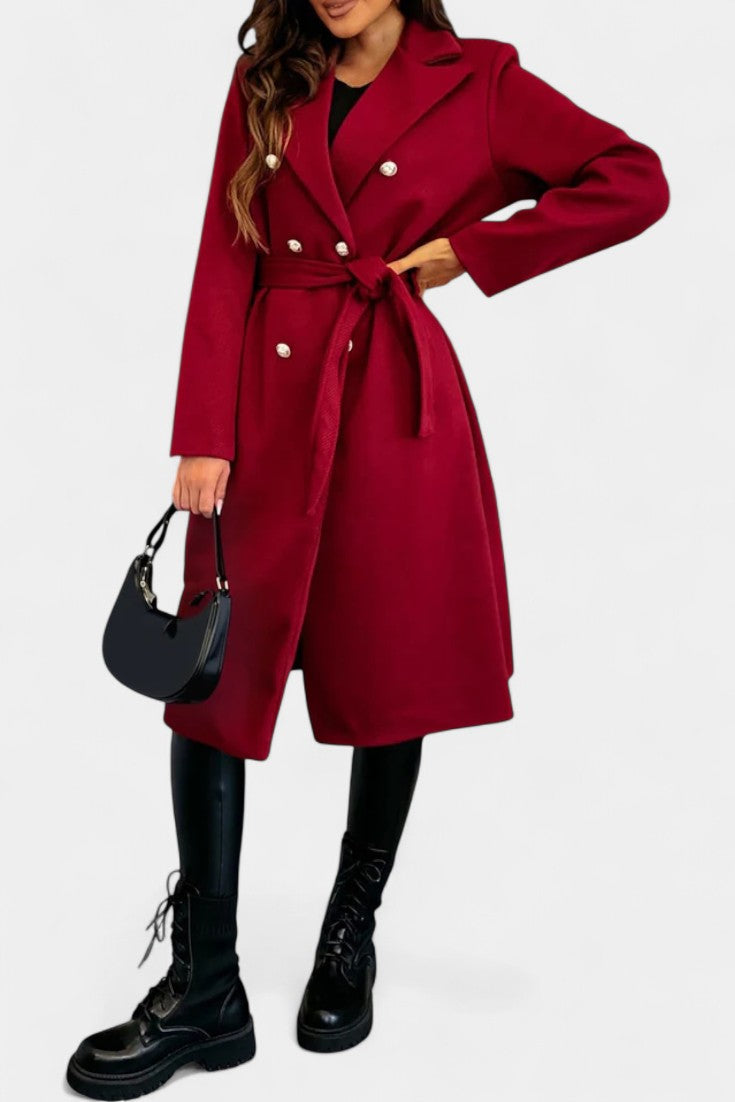 CASSANDRA | Double-Breasted Coat with Tie Belt
