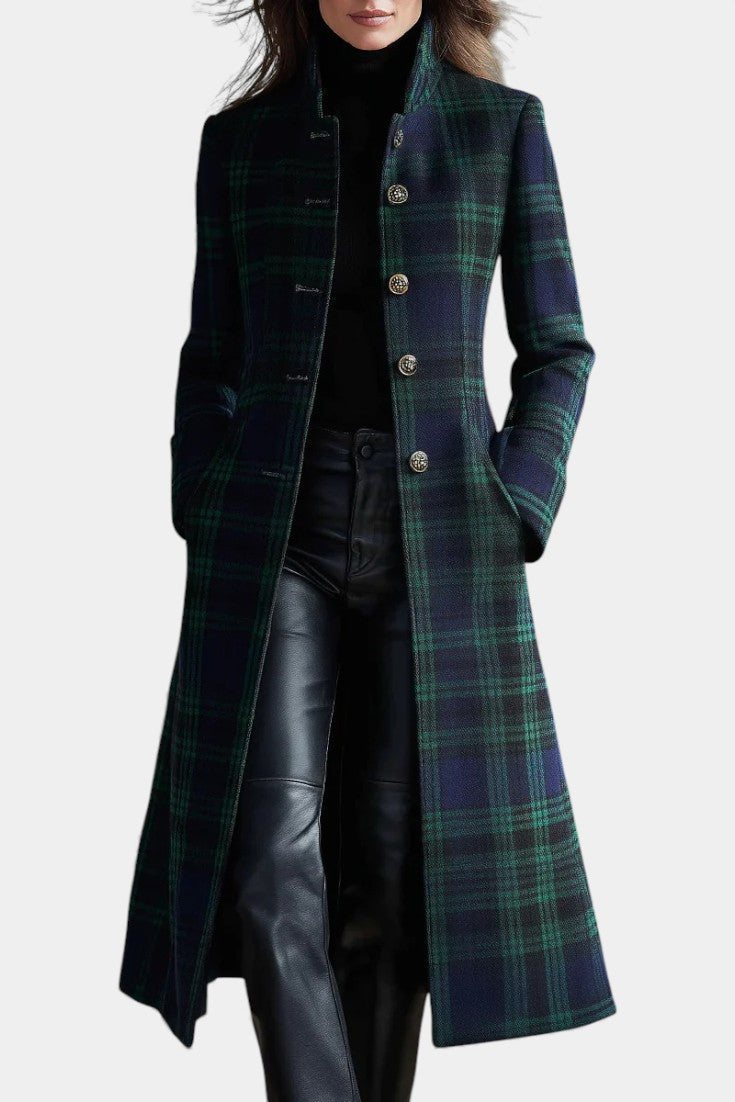 MABEL | Midi Retro Checkered Blue-Green Bicolored Coat