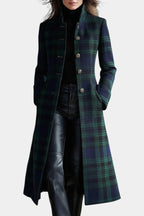 MABEL | Midi Retro Checkered Blue-Green Bicolored Coat