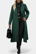 GISELLE | Long Check Coat with Double Breasted and Notched Collar