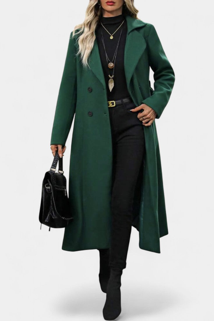 GISELLE | Long Check Coat with Double Breasted and Notched Collar