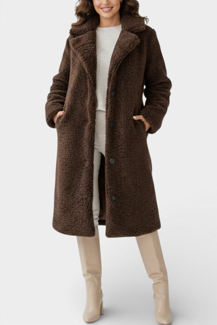 Verdeline Teddy Long Oversized Coat with Notched Collar