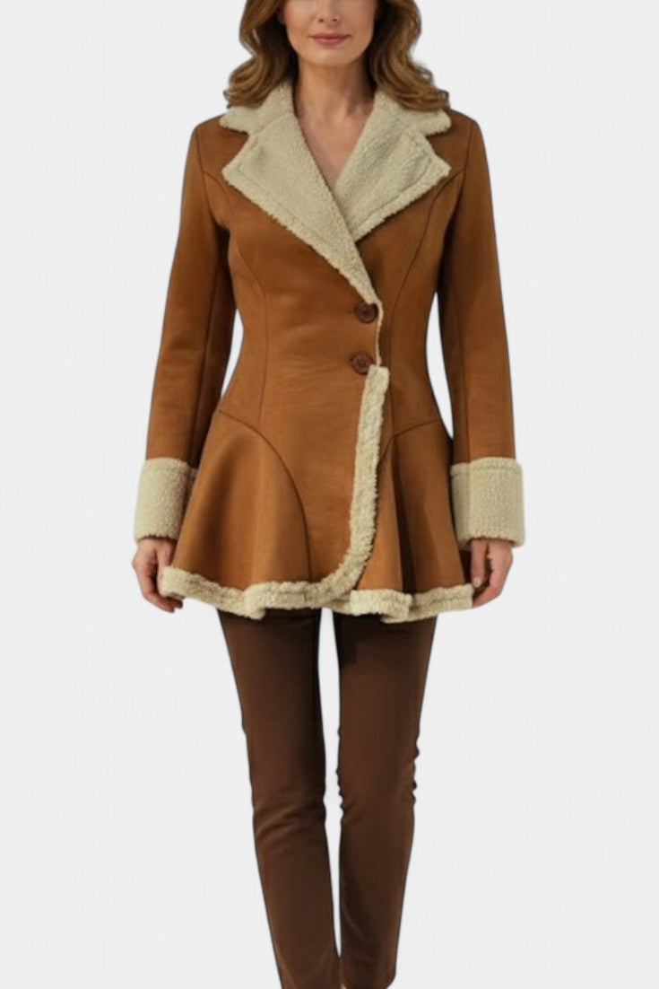 IRIS | Button Coat with Faux Fur Detail