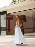 PEARL | Women's High Waist Pleated A-Line Maxi Skirt with Pockets