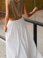 PEARL | Women's High Waist Pleated A-Line Maxi Skirt with Pockets