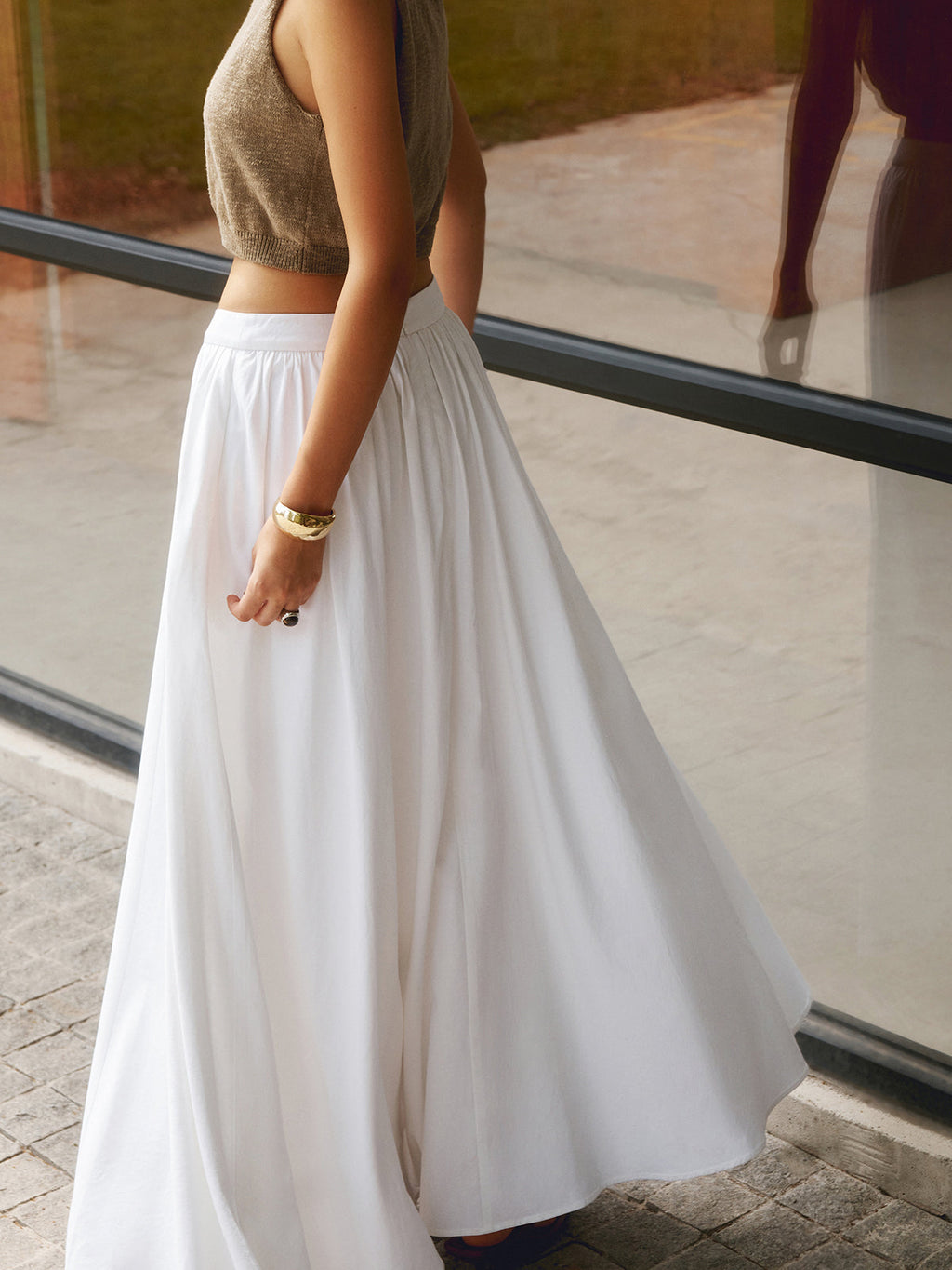 PEARL | Women's High Waist Pleated A-Line Maxi Skirt with Pockets