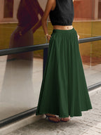 PEARL | Women's High Waist Pleated A-Line Maxi Skirt with Pockets