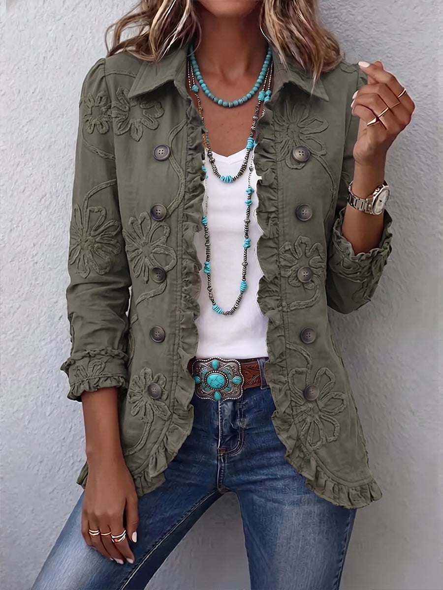 Kamberly | Boho-Chic Floral Embroidered Ruffled Jacket
