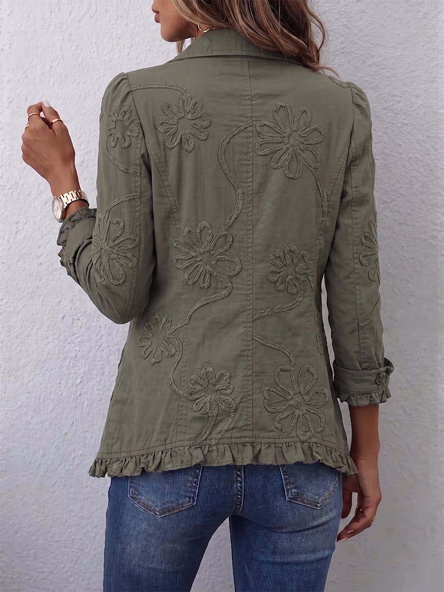 Kamberly | Boho-Chic Floral Embroidered Ruffled Jacket
