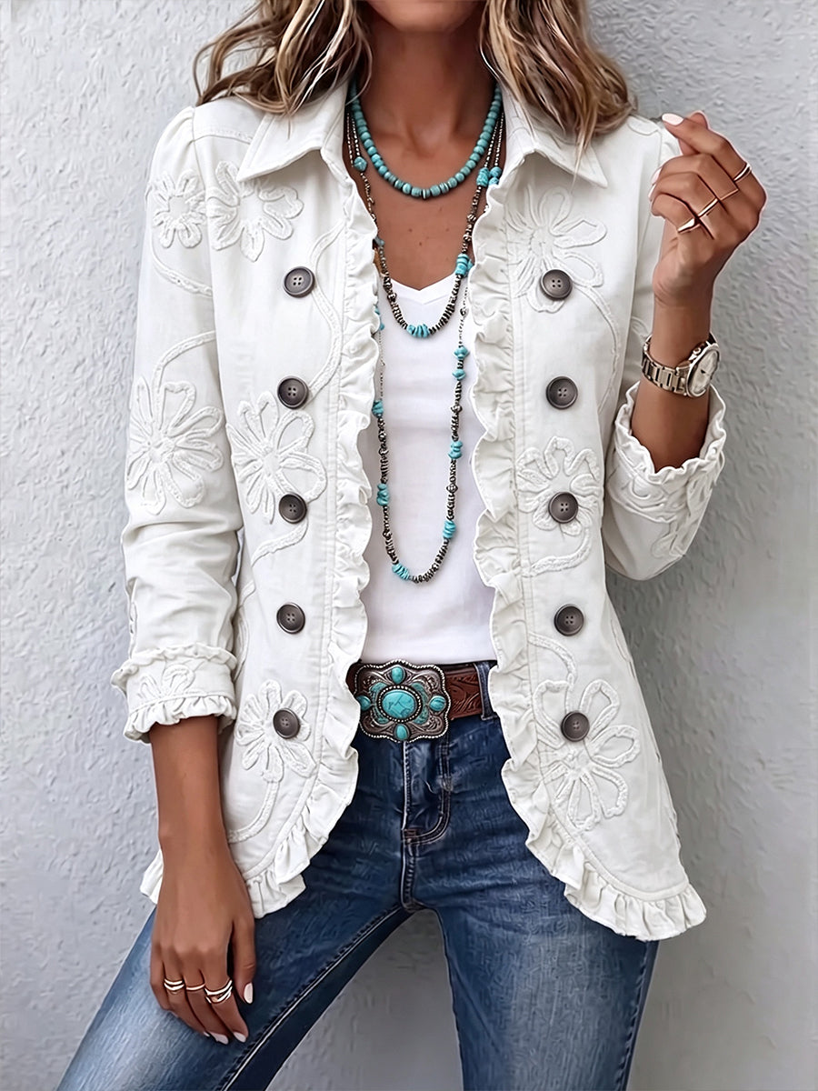 Kamberly | Boho-Chic Floral Embroidered Ruffled Jacket