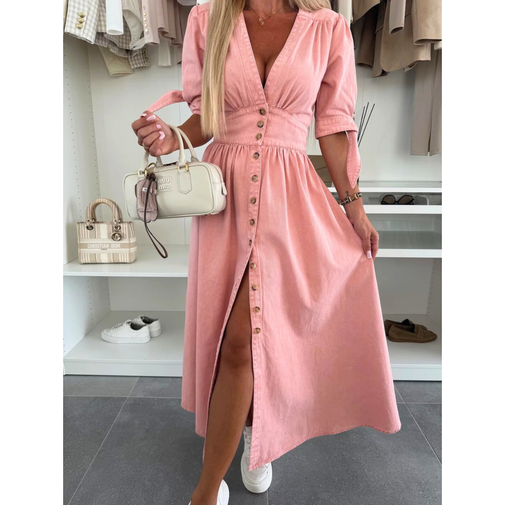 MAELLE™ – Elegant V-Neck Midi Dress