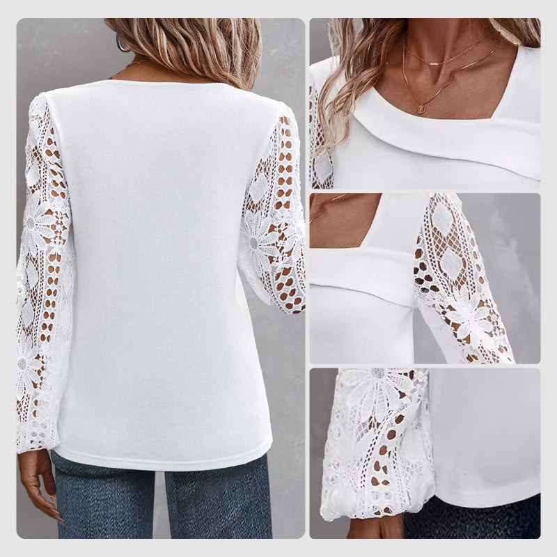 Patricia | Women’s long-sleeved top with a cut-out and patchwork lace