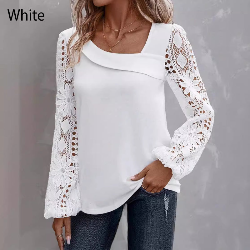 Patricia | Women’s long-sleeved top with a cut-out and patchwork lace