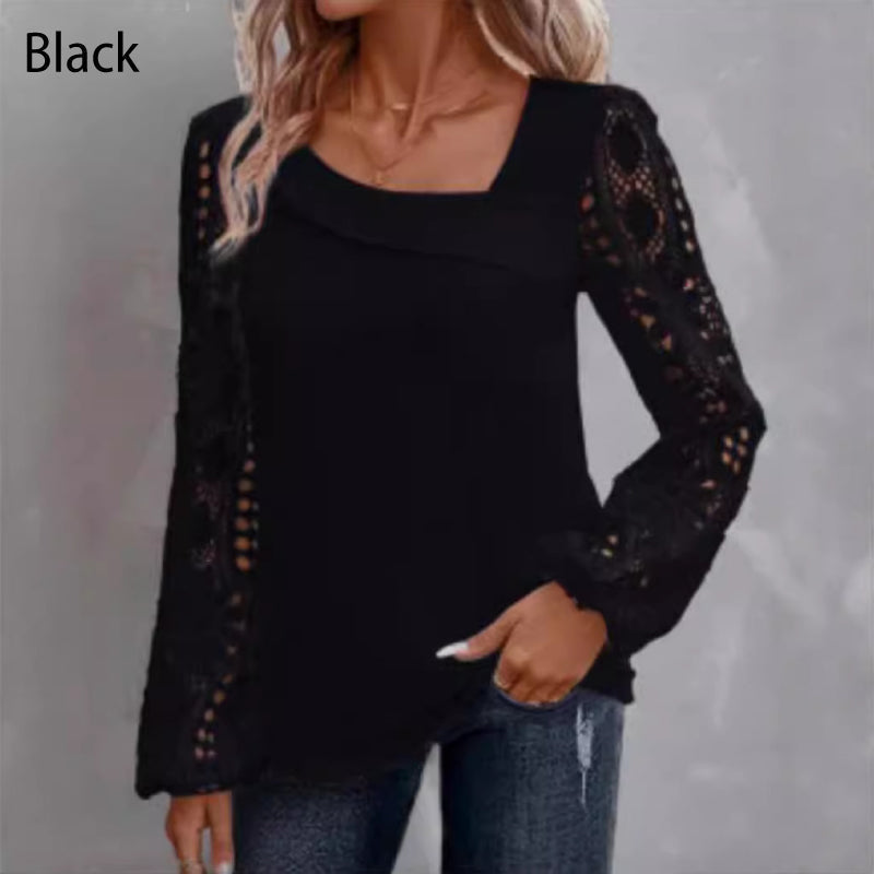Patricia | Women’s long-sleeved top with a cut-out and patchwork lace