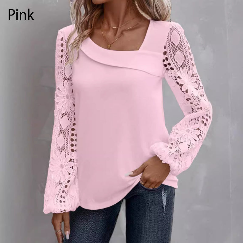 Patricia | Women’s long-sleeved top with a cut-out and patchwork lace
