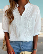 Zoréliane | Women’s V-neck Short-sleeved Blouse – Light and Airy & Timeless