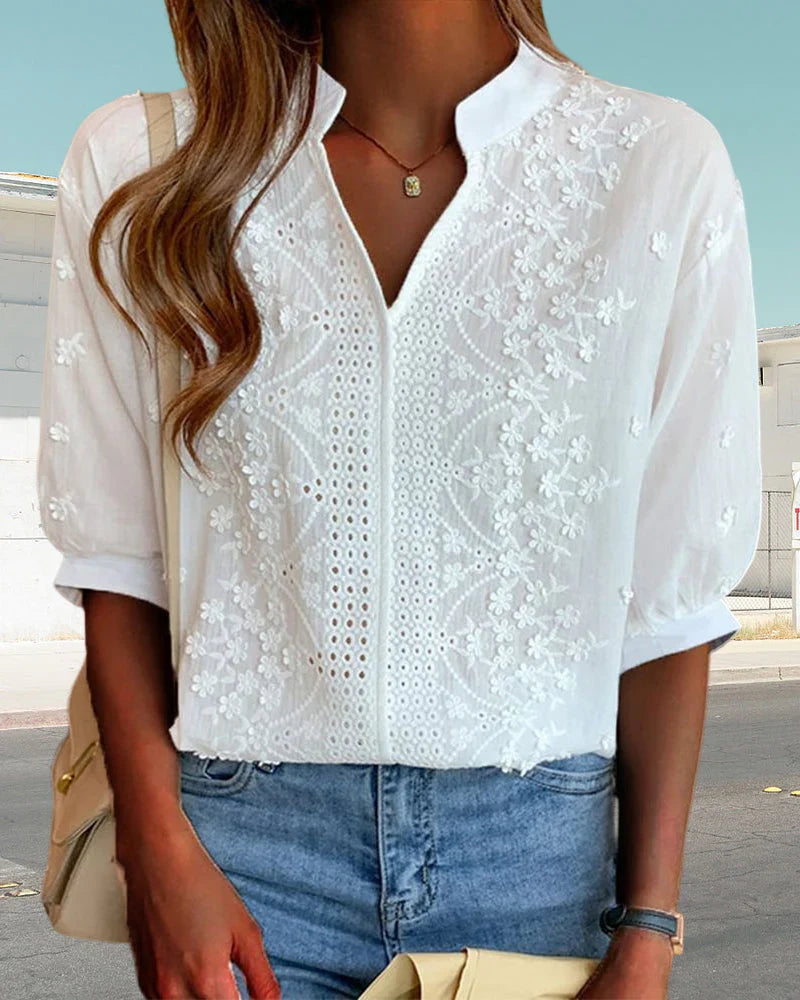 Zoréliane | Women’s V-neck Short-sleeved Blouse – Light and Airy & Timeless