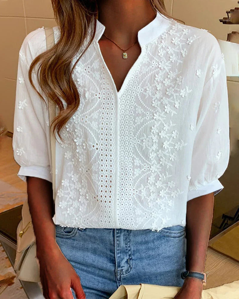 Zoréliane | Women’s V-neck Short-sleeved Blouse – Light and Airy & Timeless
